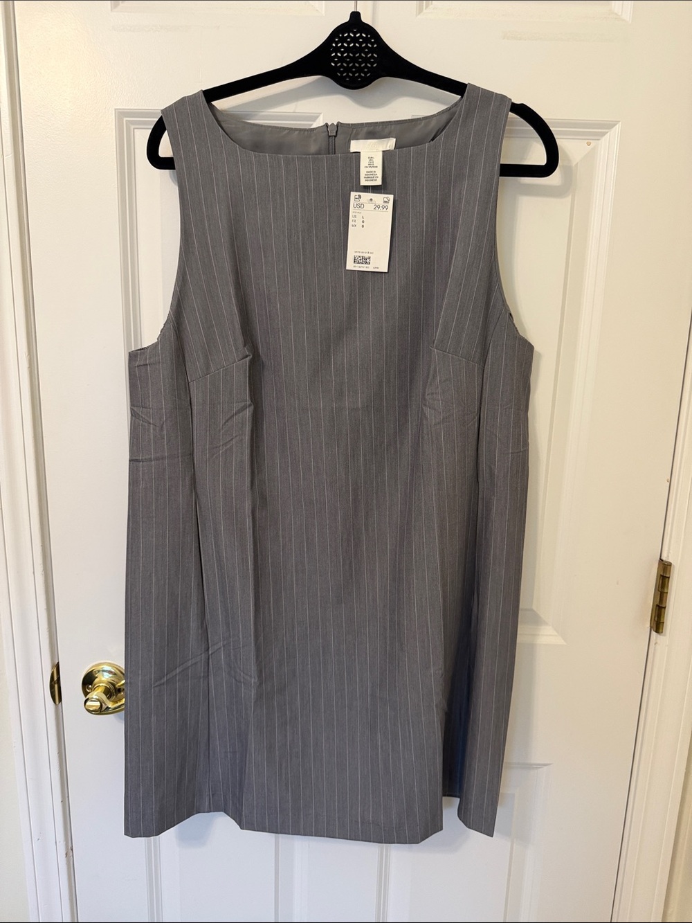 H&M Gray Pinstripe Sleeveless Shift Dress Large NWT